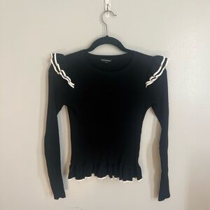 Black Long Sleeve Top with White Trim
